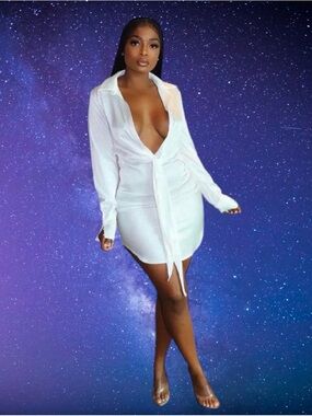White Tie-Front Shirt Dress